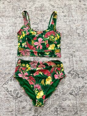 Tropical Floral Long-line Two-Piece Swimsuit